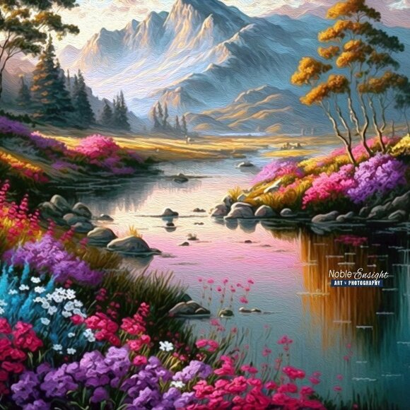 Majestic Floral Landscape Painting Art Print - Picture 4 of 8